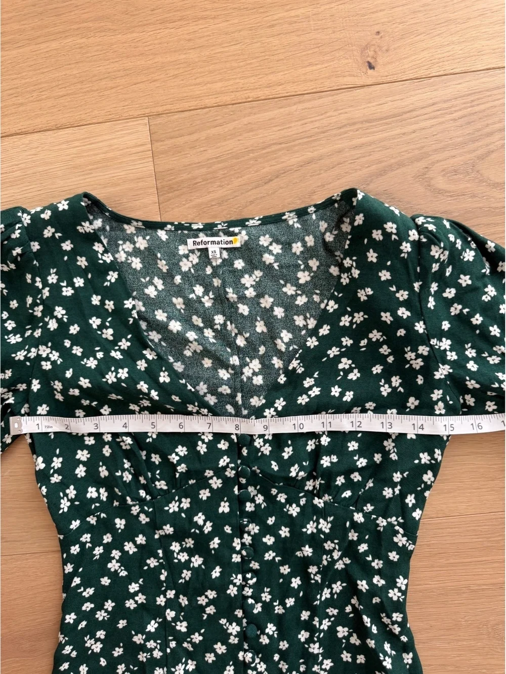 Reformation Nell Top Annette Green Floral V-Neck Button Blouse Size Small XS